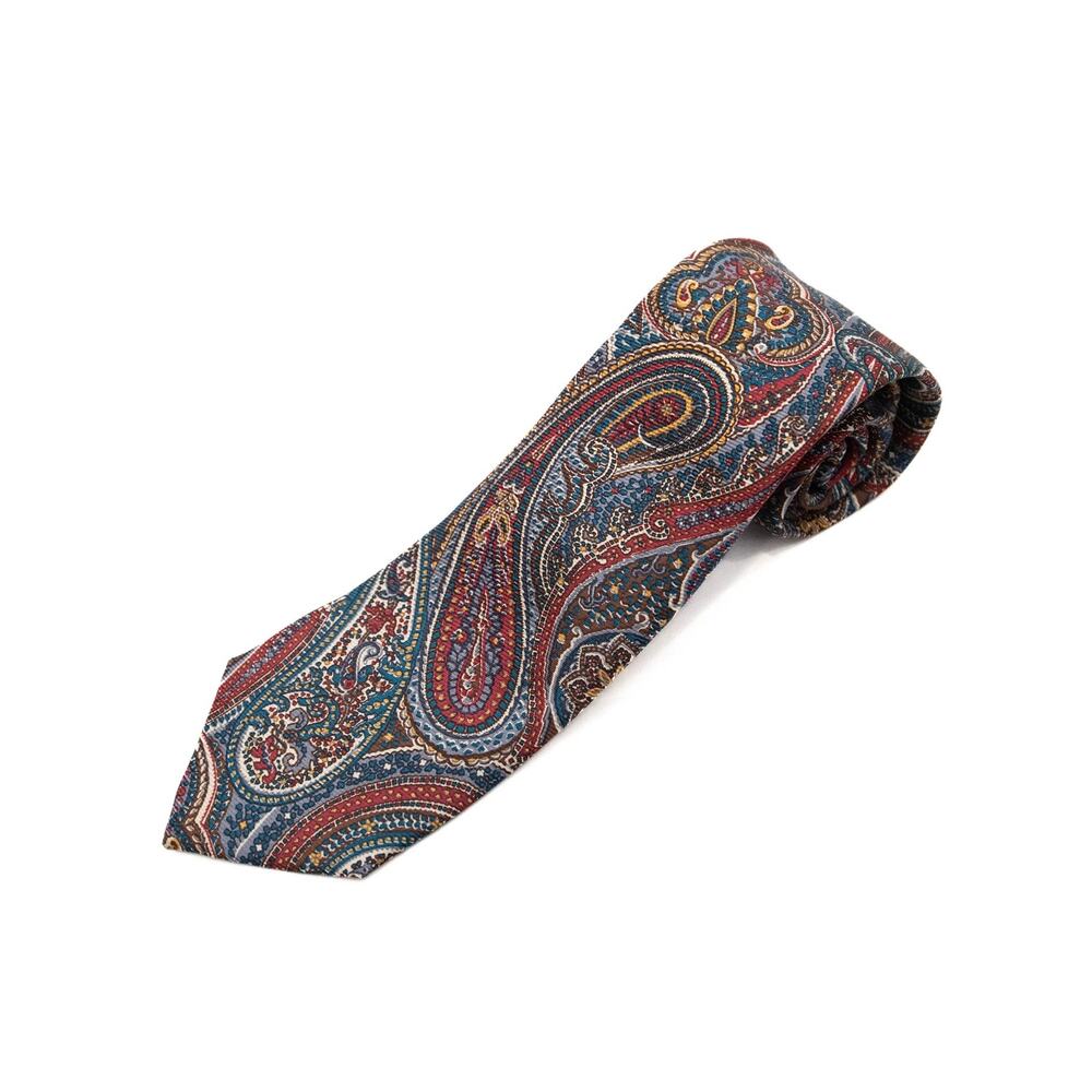 New Daniel Cremieux Green Blue Paisley 100% Silk Neck Tie Necktie Made In Italy